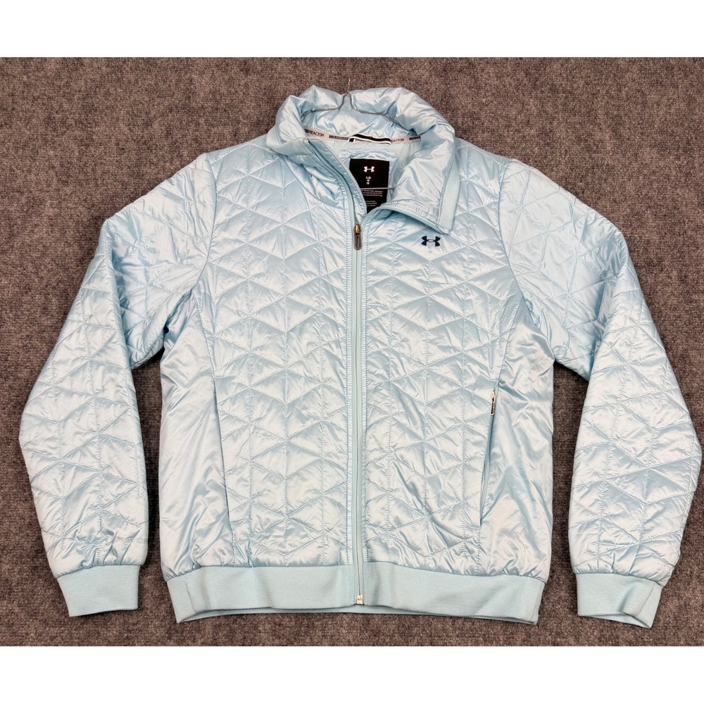 Under Armour ColdGear Reactor Jacket Womens Large Light Blue Quilted Puffer Zip